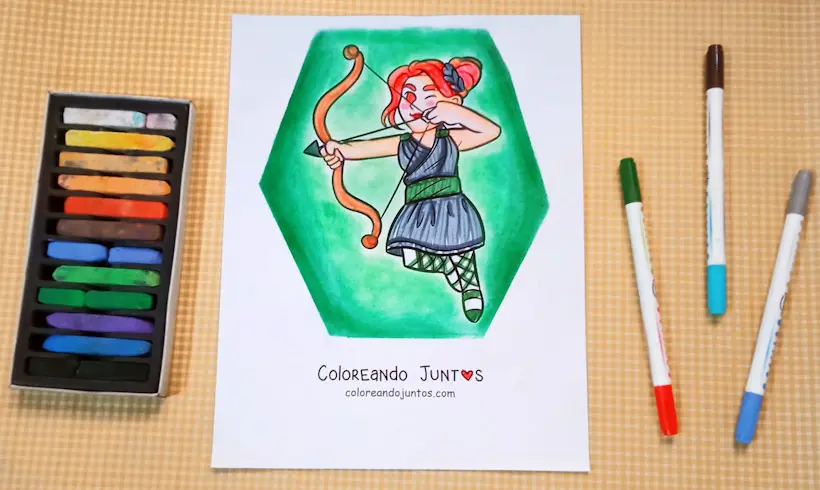 Desenho da deusa Ártemis colorido por Colorindo Juntos