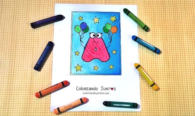 Desenho da letra A colorido por Colorindo Juntos