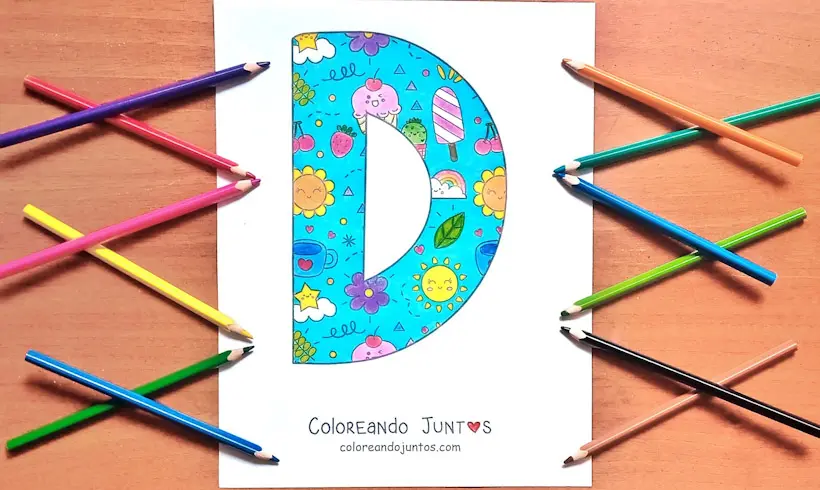 Desenho da letra D colorido por Colorindo Juntos