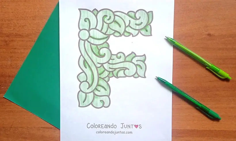 Desenho da letra F colorida por Colorindo Juntos
