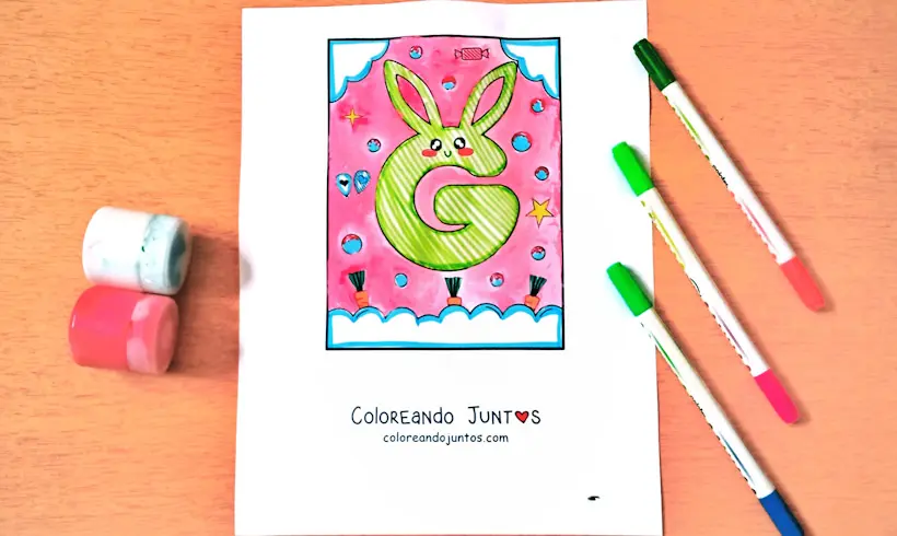 Desenho da letra G colorido por Colorindo Juntos