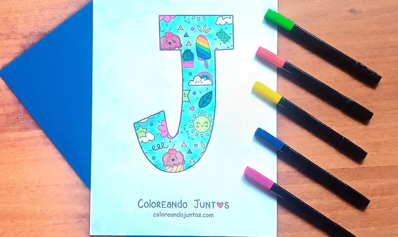 Desenho da letra J colorido por Colorindo Juntos