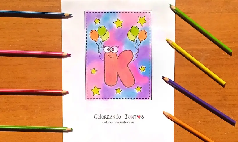 Desenho da letra K colorido por Colorindo Juntos