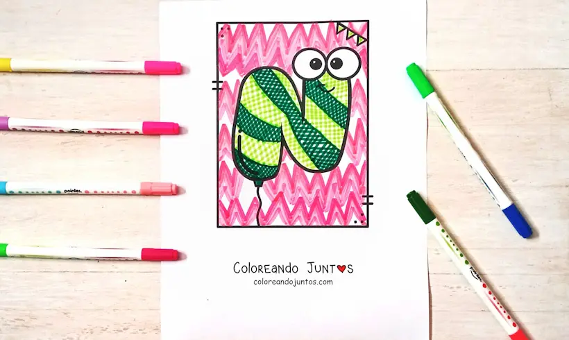Desenho da letra N colorido por Colorindo Juntos