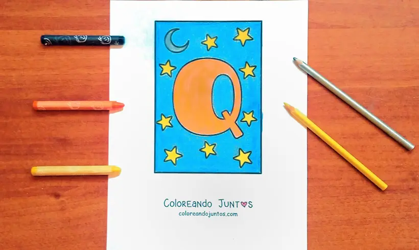 Desenho da letra Q colorida por Colorindo Juntos