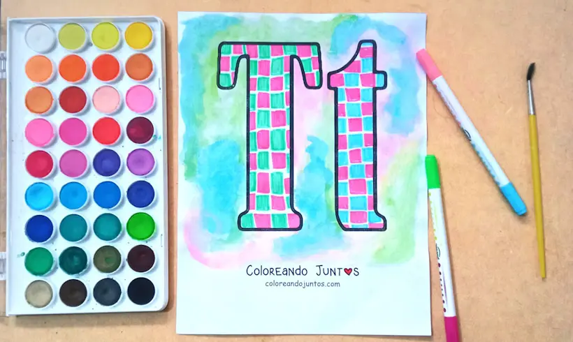 Desenho da letra T colorido por Colorindo Juntos