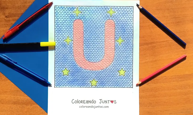 Desenho da letra U colorida por Colorindo Juntos