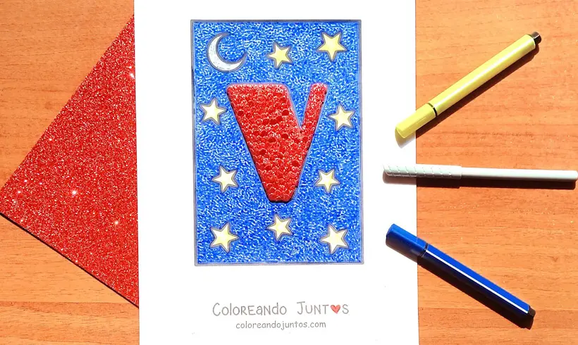 Desenho da letra V colorido pelo Colorindo Juntos
