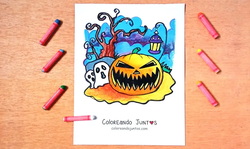 Desenho de abóbora de Halloween colorida por Colorindo Juntos
