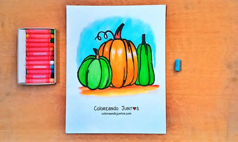 Desenho de abóboras coloridas por Colorindo Juntos