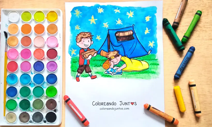 Desenho de um acampamento colorido por Colorindo Juntos