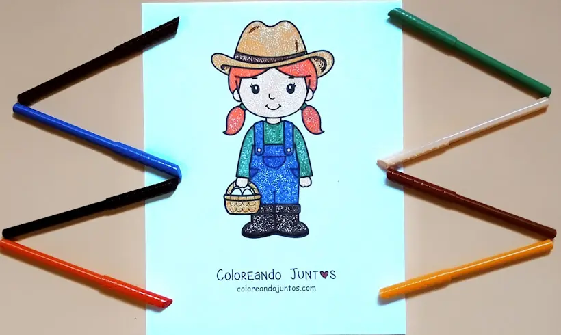 Desenho de agricultora colorida por Colorindo Juntos
