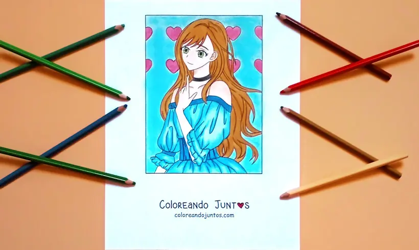 Desenho de anime e mangá kawaii colorido pela Colorindo Juntos