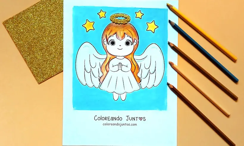 Desenho de anjo de Natal colorido por Colorindo Juntos