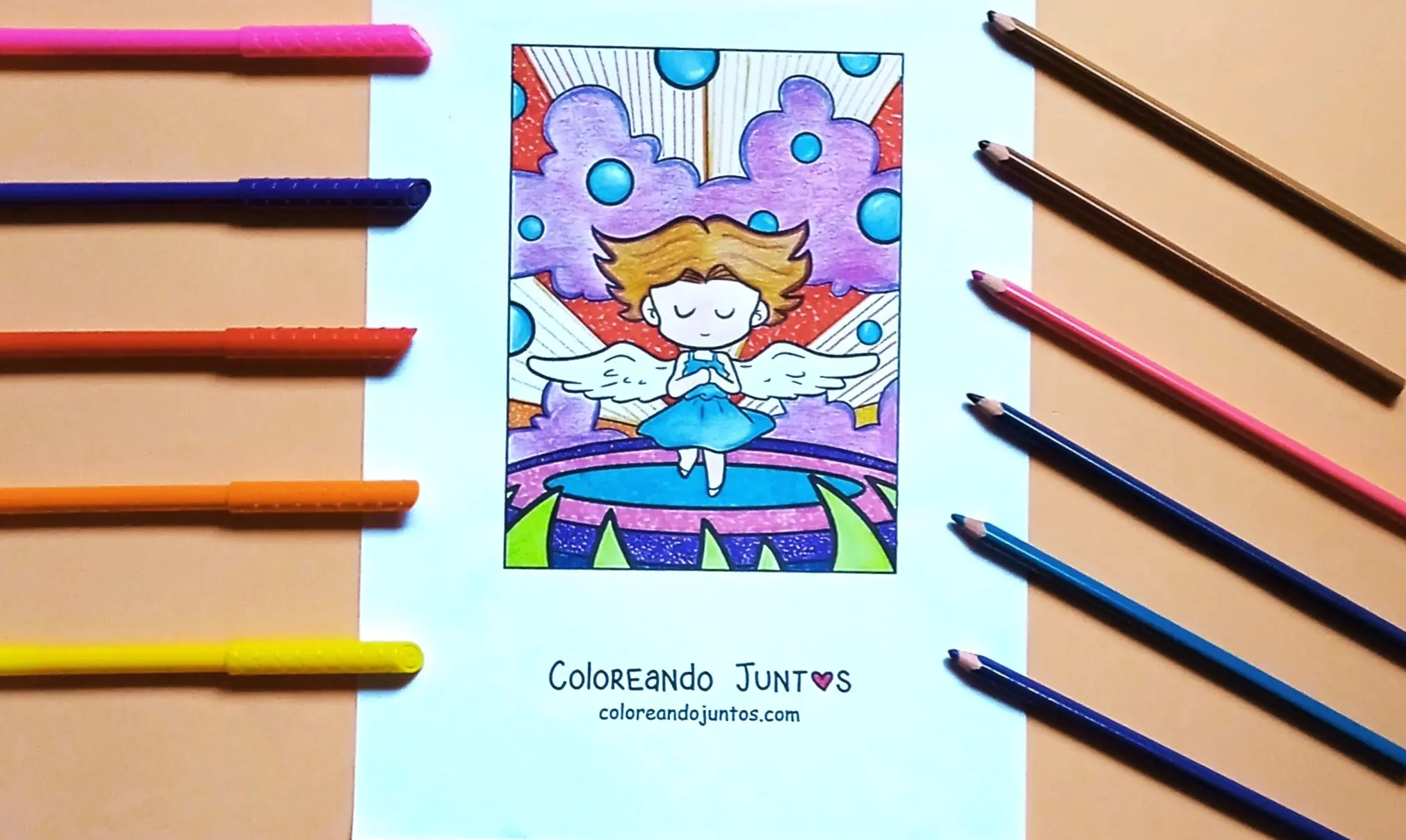 Desenho de anjo colorido por Colorindo Juntos