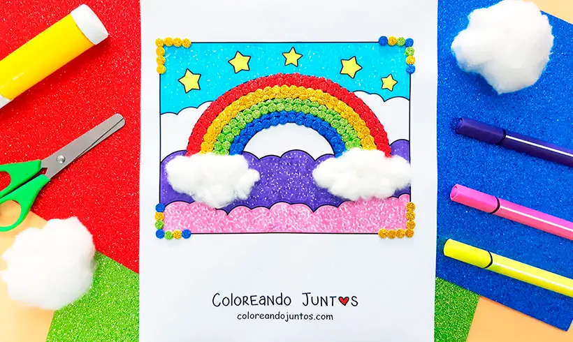 Desenho de arco-iris colorido por Colorindo Juntos