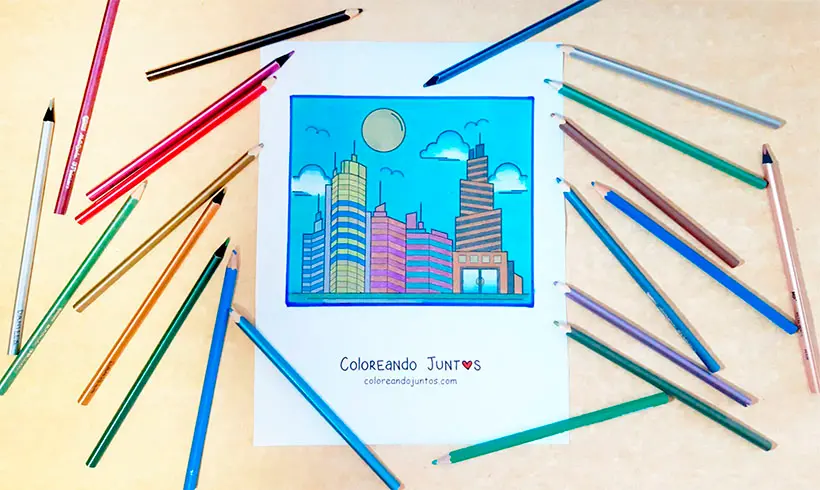 Desenho de arranha-céu colorido por Colorindo Juntos
