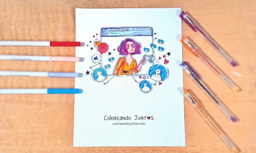 Desenho de uma menina nas redes sociais colorido por Colorindo Juntos
