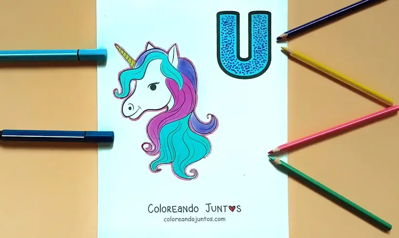 Desenho da vogal U colorida pela Colorindo Juntos