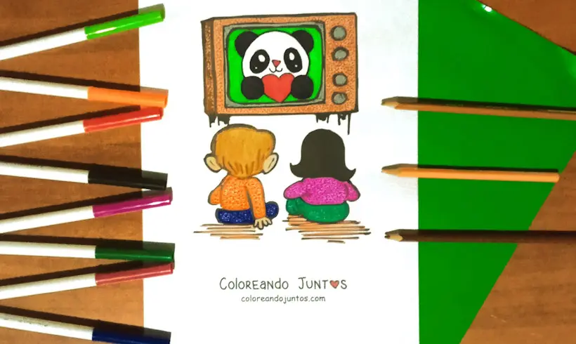 Desenho de criancas assistindo televisao colorido por Colorindo Juntos