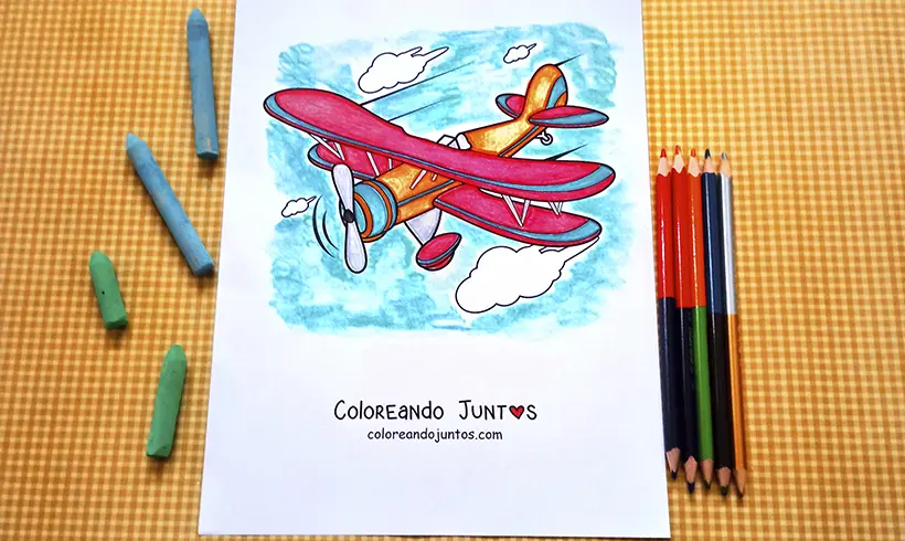 Desenho de avião colorido por Colorindo Juntos