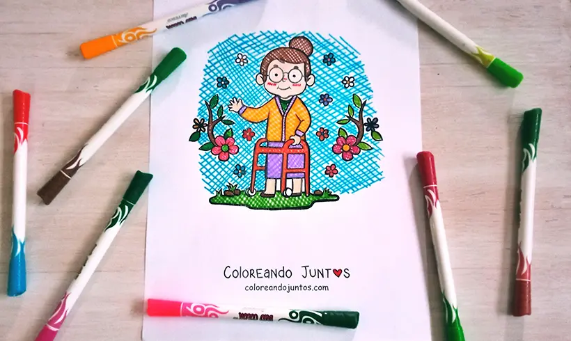 Desenho de vovó colorido por Colorindo Juntos