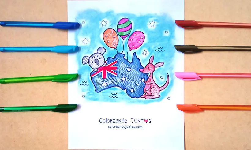 Desenho de bandeira da Austrália colorida por Colorindo Juntos