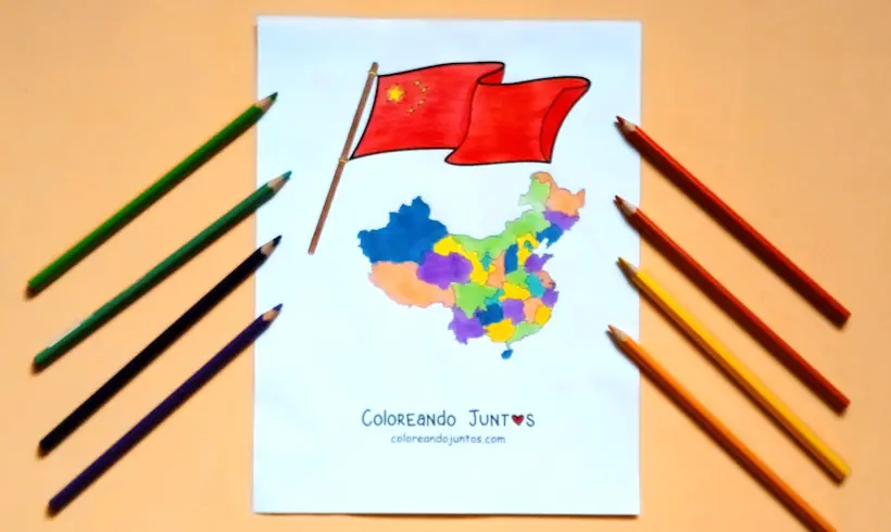 Desenho de bandeira da China colorido por Colorindo Juntos
