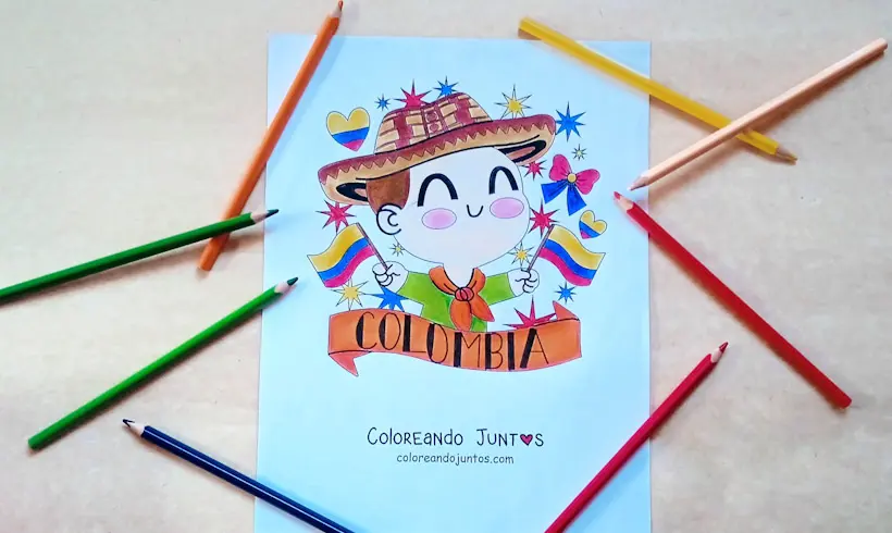 Desenho da bandeira da Colômbia colorida por Colorindo Juntos