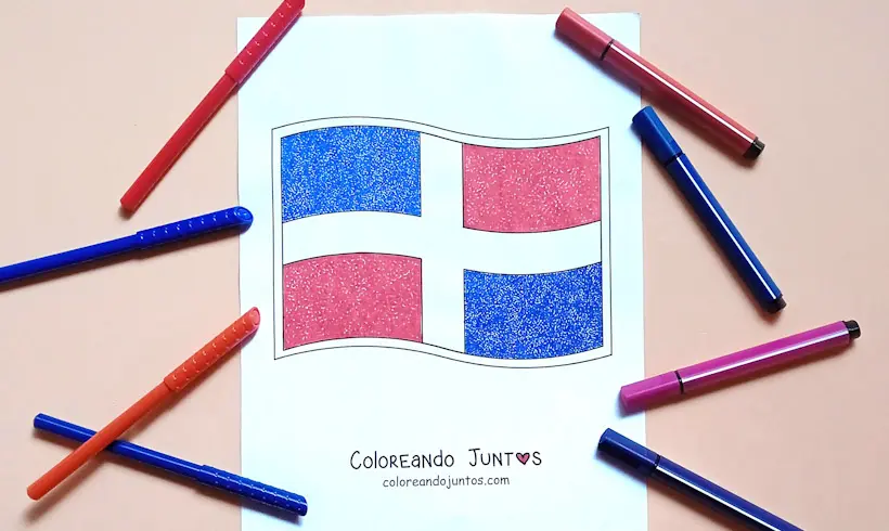 Desenho da bandeira da Republica Dominicana colorida pela Colorindo Juntos
