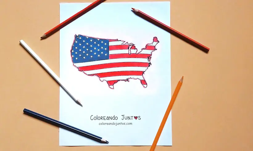 Desenho de bandeira dos Estados Unidos colorida por Colorindo Juntos