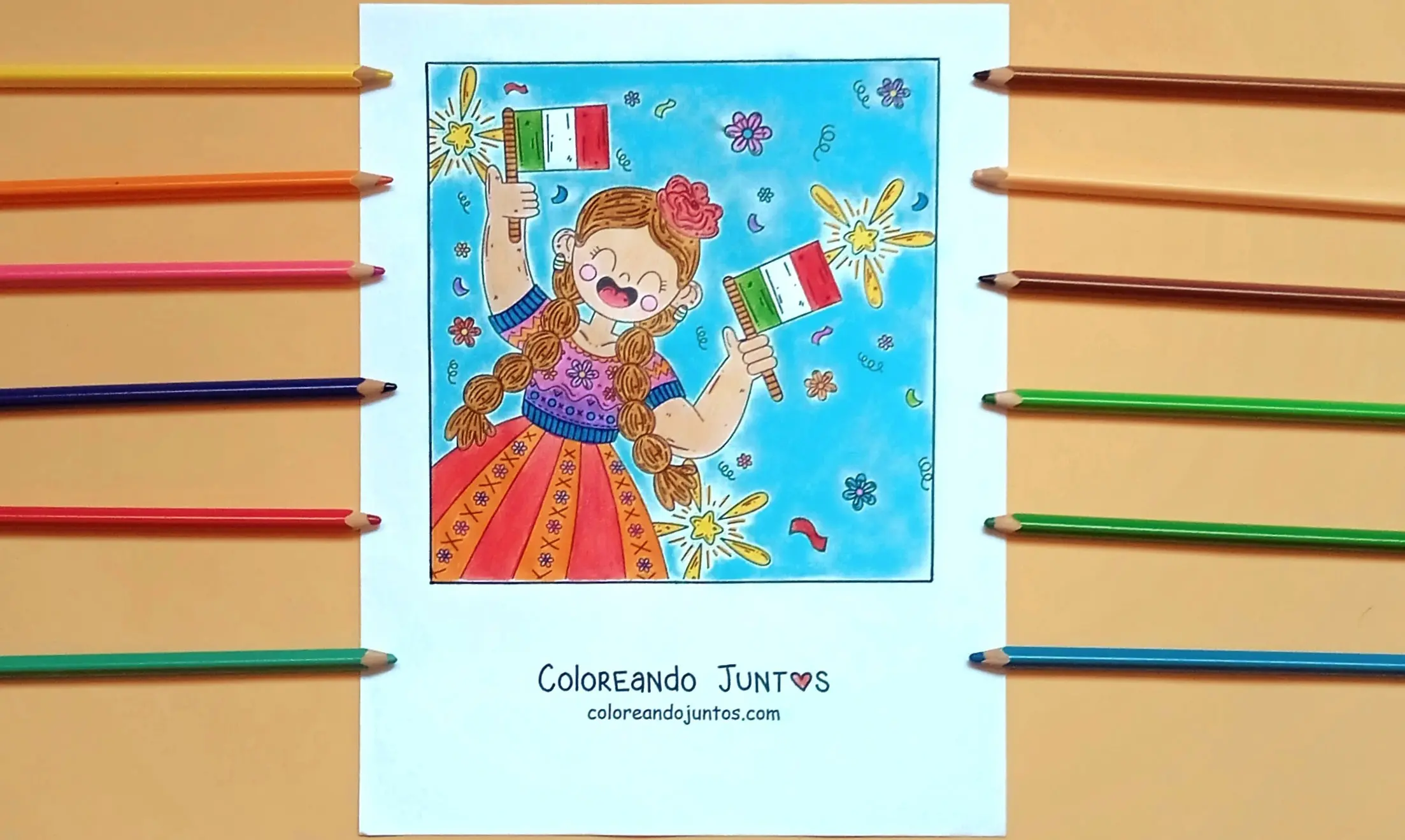 Desenho de bandeiras kawaii coloridas por Colorindo Juntos