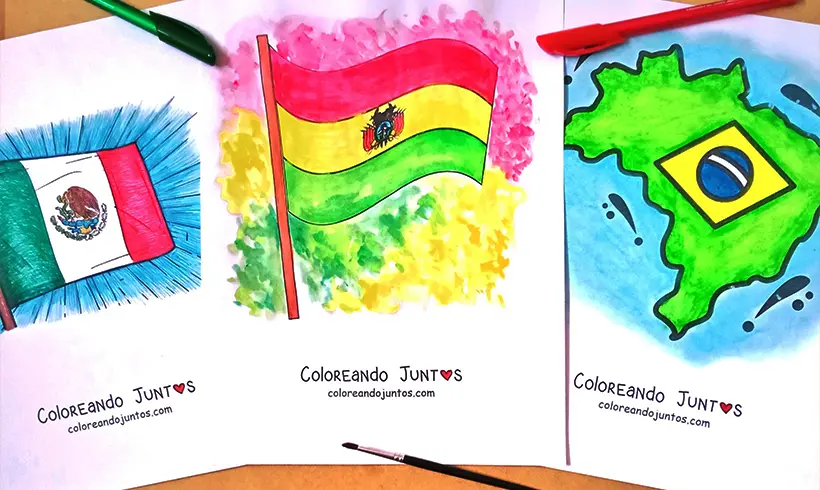 Desenhos de bandeiras coloridos por Colorindo Juntos
