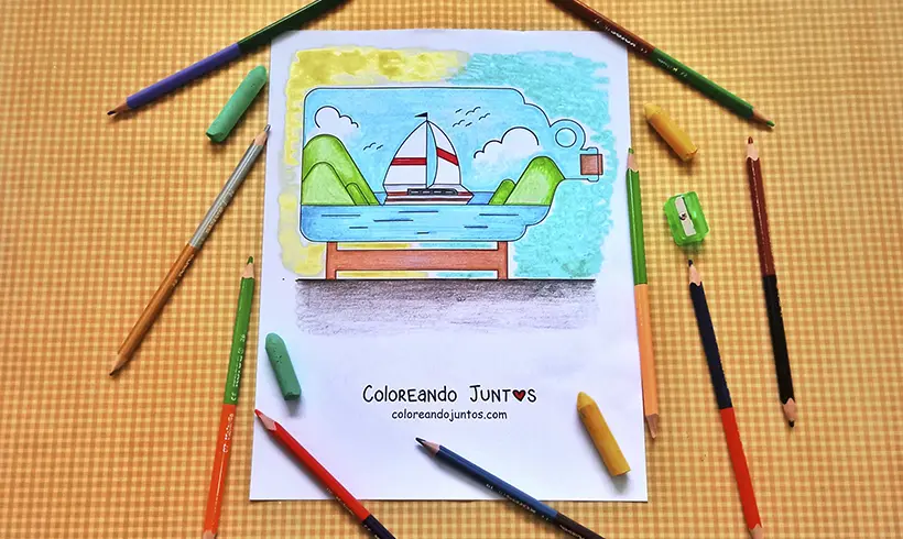 Desenho de barco colorido por Colorindo Juntos