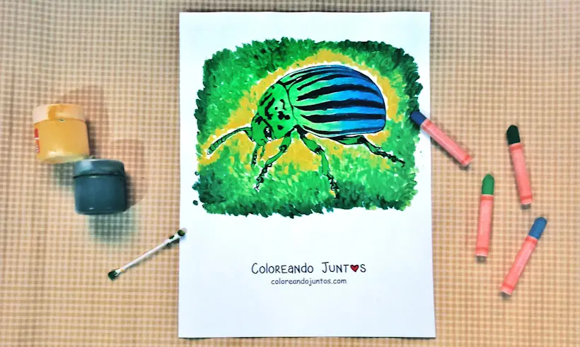 Desenho de um besouro colorido por Colorindo Juntos