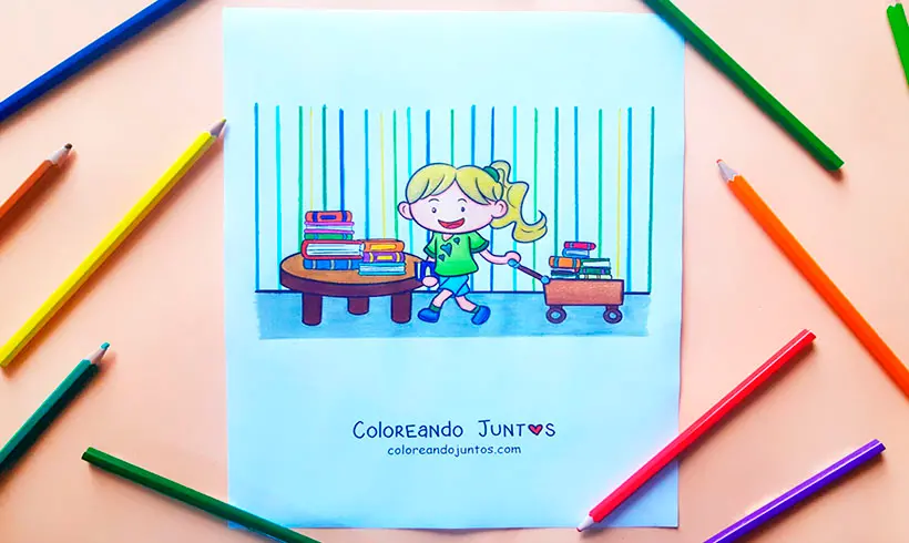 Desenho de biblioteca colorido por Colorindo Juntos