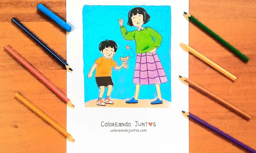 Desenho de um bilboquê colorido por Colorindo Juntos