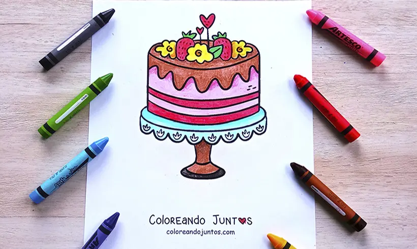 Desenho de bolo colorido por Colorindo Juntos