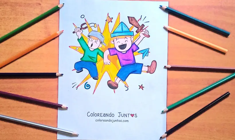 Desenho de crianças brincando colorido por Colorindo Juntos