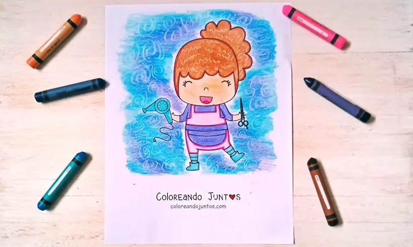 Desenho de cabeleireira colorido por Colorindo Juntos