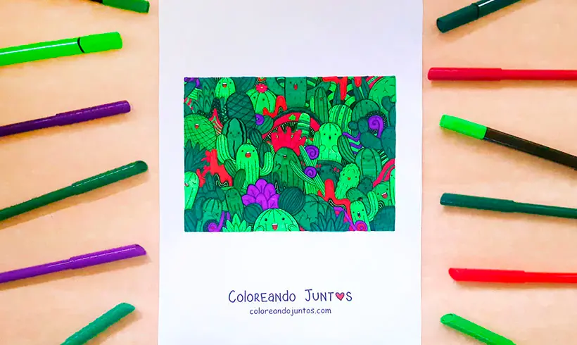 Desenho de cacto colorido pela Colorindo Juntos