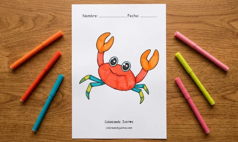 Desenho de um caranguejo de desenho animado colorido com canetinhas