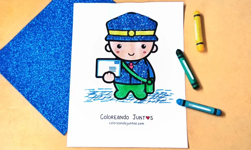 Desenho de carteiro colorido por Colorindo Juntos