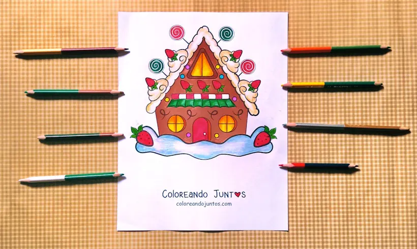 Desenho de casinha de gengibre colorida por Colorindo Juntos