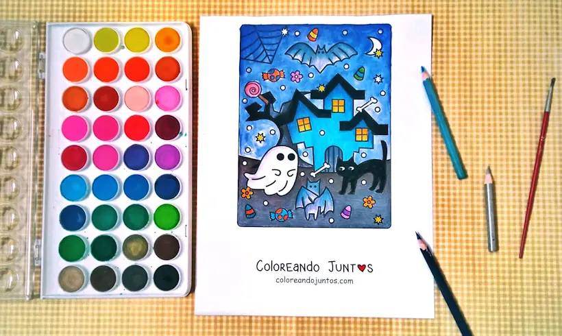 Desenho de casa mal-assombrada colorido por Colorindo Juntos