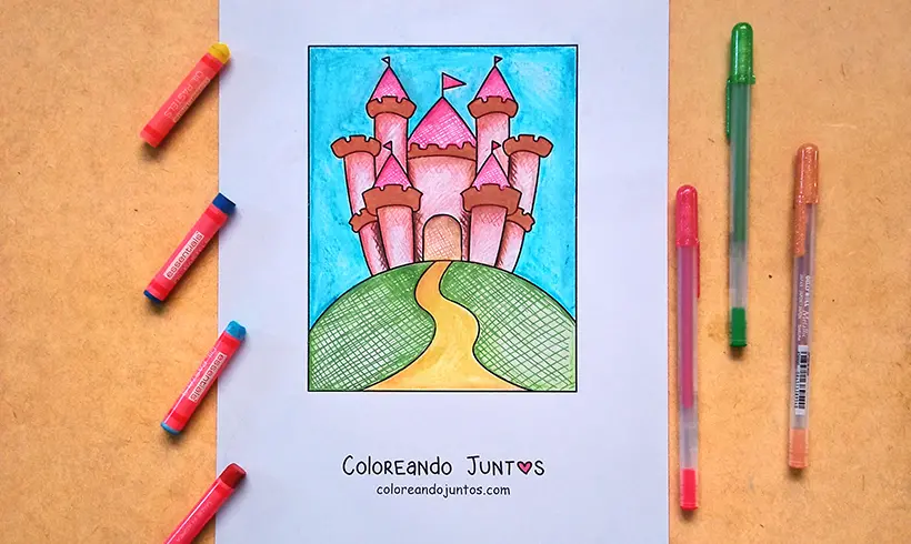 Desenho de castelo colorido pelo Colorindo Juntos