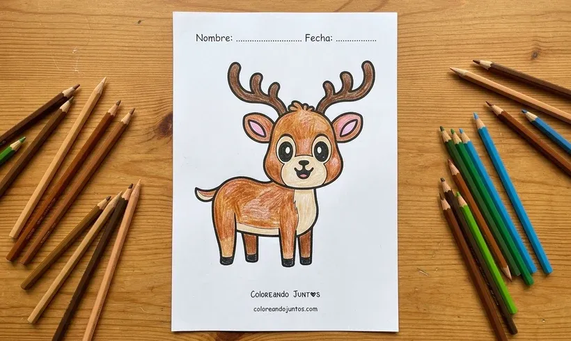 Desenho de um cervo filhote fofo colorido com lápis de cor