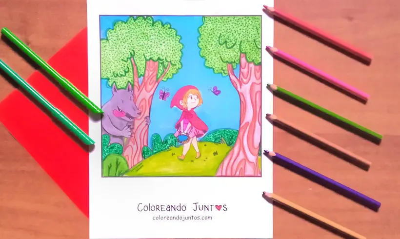 Desenho da Chapeuzinho Vermelho colorido pelo Colorindo Juntos