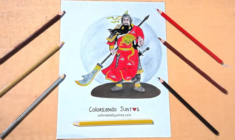 Desenho de guerreiro da China colorido por Colorindo Juntos