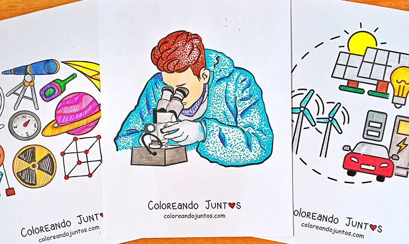 Desenhos de ciência coloridos pela Colorindo Juntos